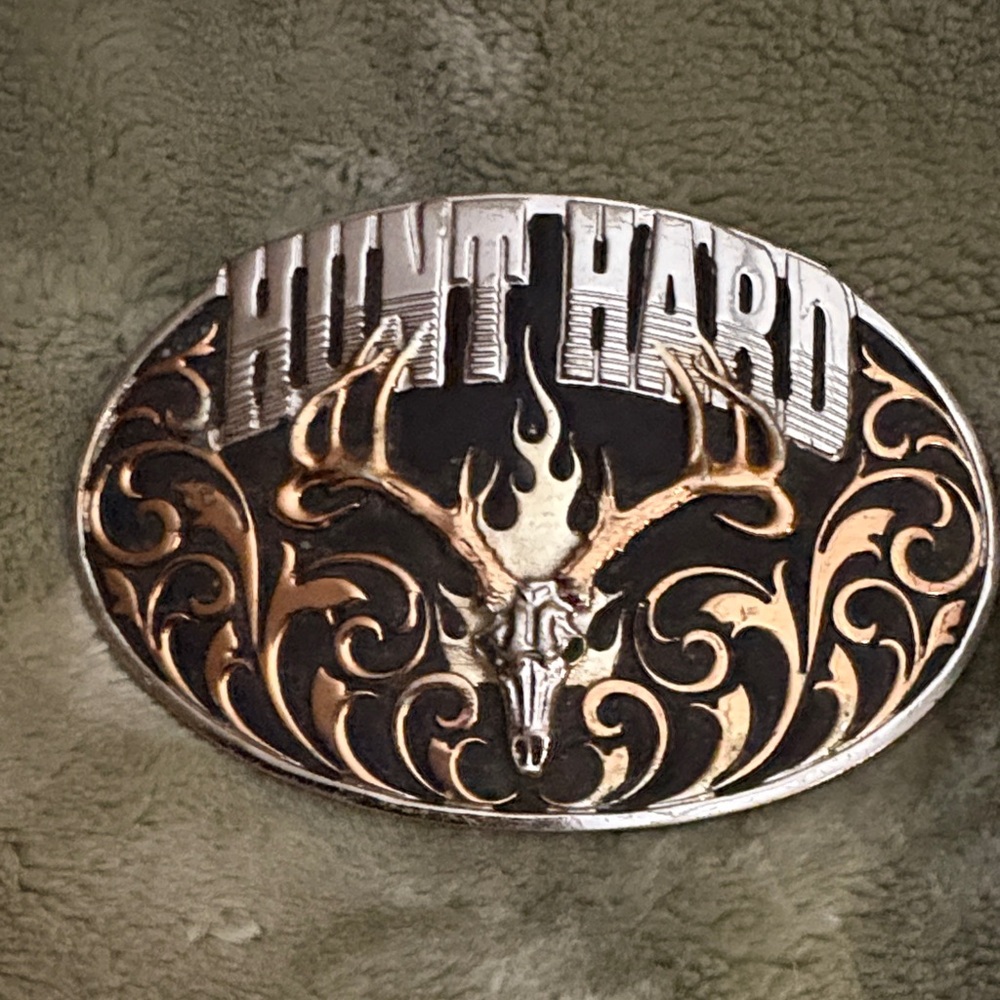 Montana Silversmith Tri Color Hunt Hard Belt Buckle with Deer Skull Design